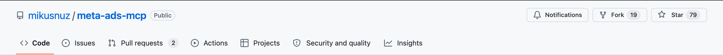The mikusnuz meta-ads-mcp repository on GitHub, a public TypeScript server you run with your own Meta access token.